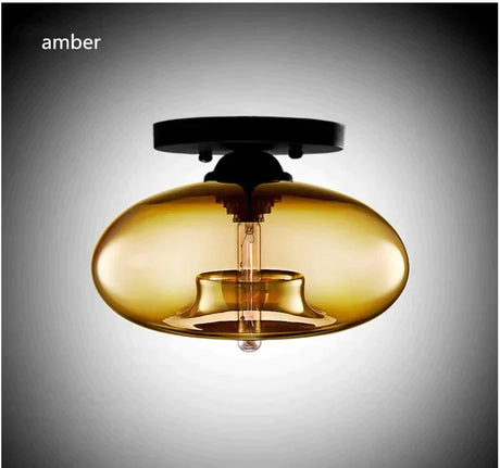 Vintage Colorful Hand Blown Glass Ceiling Lighting Retro Round Design Balcony Corridor Lamp