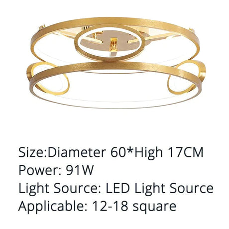 Led Ceiling Lights Gold Body Round/Square For Bedroom Support Remote Control Led Lamps