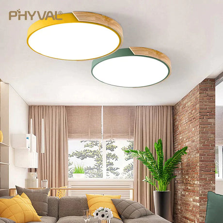 Nordic Wooden Ceiling Lamp Dimmable Led Lights Round 30-60 Size Diameter Ultra-Thin 5 Cm High 7
