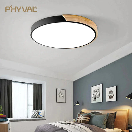 Nordic Wooden Ceiling Lamp Dimmable Led Lights Round 30-60 Size Diameter Ultra-Thin 5 Cm High 7