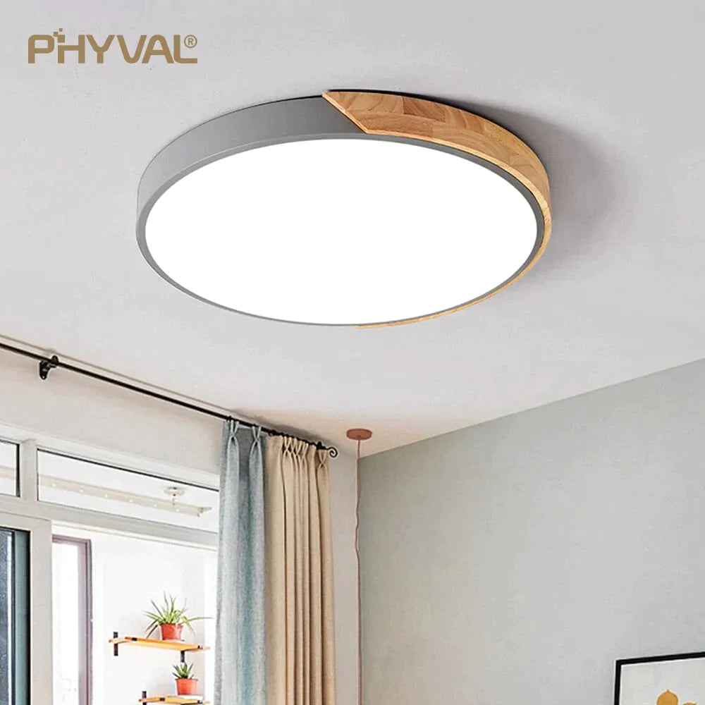 Nordic Wooden Ceiling Lamp Dimmable Led Lights Round 30-60 Size Diameter Ultra-Thin 5 Cm High 7