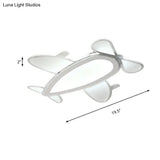 Propeller Plane Cartoon Ceiling Light - Acrylic Flush Mount In White Finish