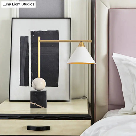 Prudence - Mid Geometric Shaped Nightstand Light Century Marble 1-Light Bedroom Table Lamp In