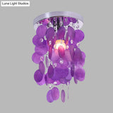 Purple Waterfall Flushmount: Modern Shell Ceiling Lamp With 1 Bulb