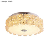Purple/White Led Flush Light Ceiling Lamp With Crystal Flower Accents