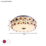 Purple/White Led Flush Light Ceiling Lamp With Crystal Flower Accents