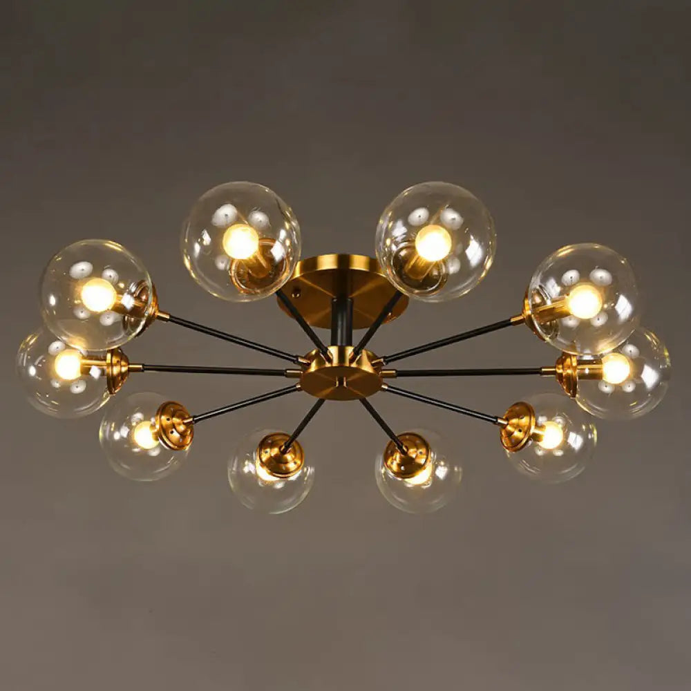 Radial Flush Mount Black And Brass Ceiling Light With Glass Ball Shade 10 / Clear