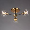 Radial Flush Mount Black And Brass Ceiling Light With Glass Ball Shade 3 / Clear