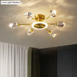 Radiant Bedroom Elegance: Post-Modern Gold Led Ceiling Light With Crystal Block Radial Design