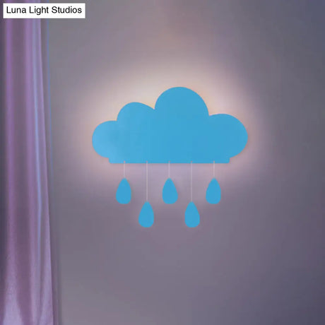 Rain Cloud Shape Led Bedside Wall Mount Lamp In Blue/Pink