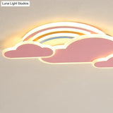 Rainbow Cloudy Ceiling Light - White/Pink Cartoon Led Flush-Mount Fixture Warm/White