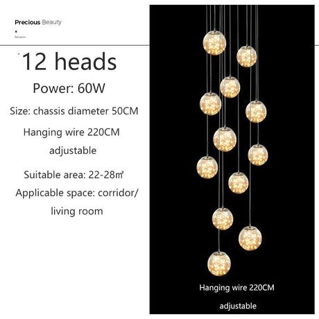 Raloo - Modern Led Glass Ball Chandelier