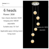 Raloo - Modern Led Glass Ball Chandelier 6 Heads / Transparent Glass Cold White Pendant Lighting