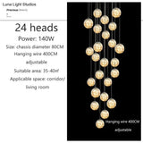 Raloo - Modern Led Glass Ball Chandelier 24 Heads / Transparent Glass Cold White
