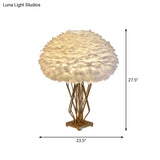Rasalas - Feather Half-Globe Table Lamp Post-Modern Single White And Brass Night Light With Open