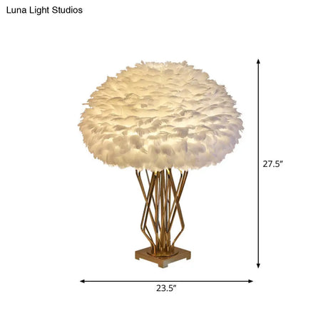 Rasalas - Feather Half-Globe Table Lamp Post-Modern Single White And Brass Night Light With Open
