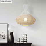 Rattan Diamond Suspension Ceiling Light - Traditional Wood Hanging Lamp 1 Bulb 14/18 Wide