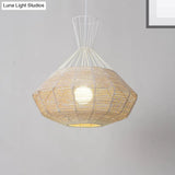 Rattan Diamond Suspension Ceiling Light - Traditional Wood Hanging Lamp 1 Bulb 14/18 Wide