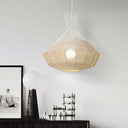Rattan Diamond Suspension Ceiling Light - Traditional Wood Hanging Lamp 1 Bulb 14/18 Wide / 14