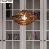 Rattan Disc Pendant Light - Asian Style Single Head Hanging Lamp In Brown