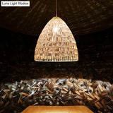 Rattan Hanging Ceiling Light - Asian-Inspired Single Wood Pendant Fixture