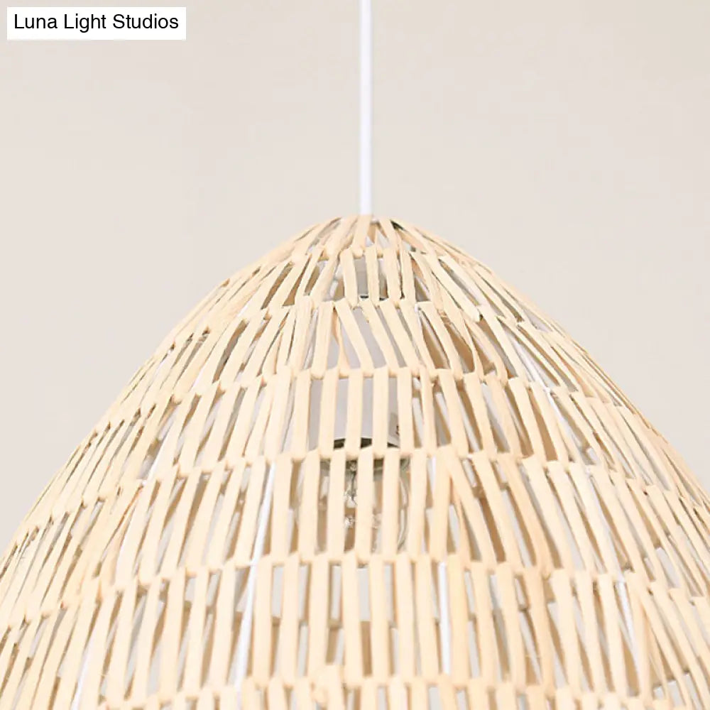 Rattan Hanging Ceiling Light - Asian-Inspired Single Wood Pendant Fixture