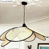 Rattan Hanging Lamp: Asian Style Wood Ceiling Light For Tea Room Flower-Inspired Design
