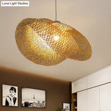 Rattan Hanging Pendant Lamp - Asian Style Hat Shape 1-Light Ceiling Fixture For Dining Table