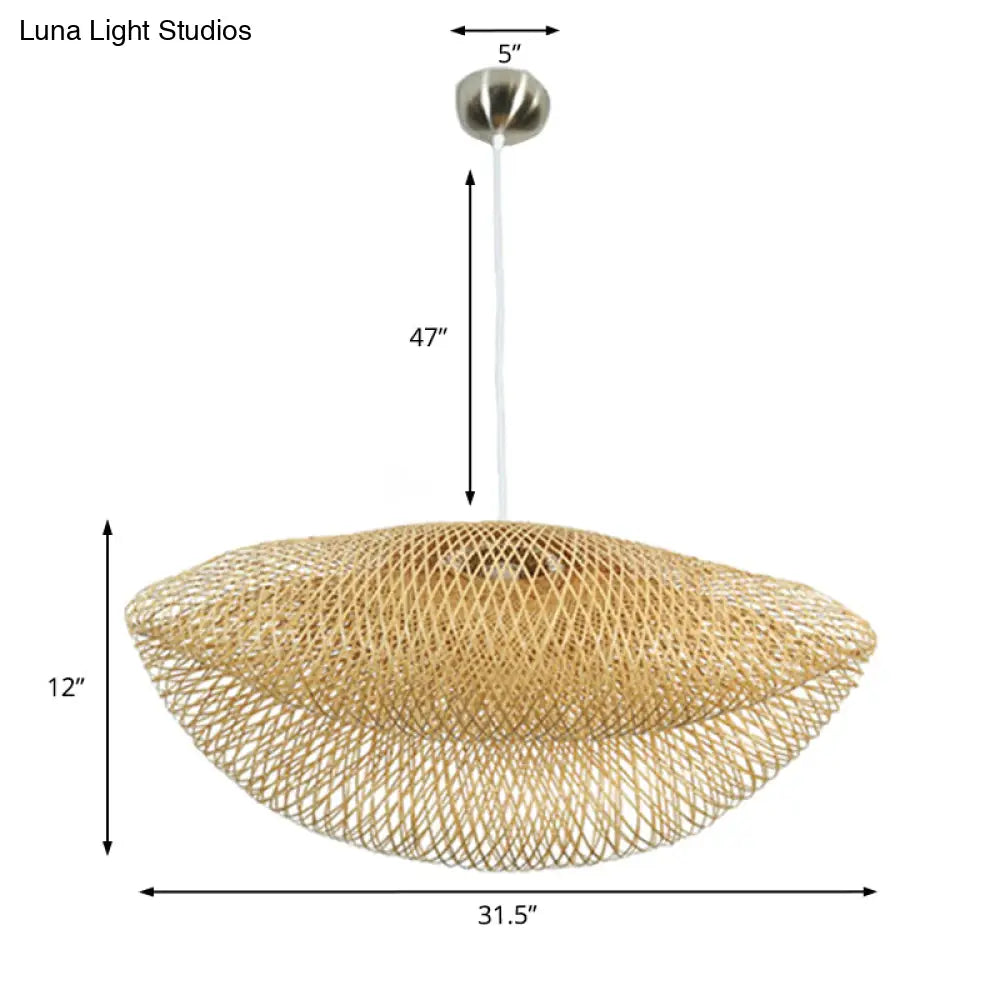 Rattan Hanging Pendant Lamp - Asian Style Hat Shape 1-Light Ceiling Fixture For Dining Table
