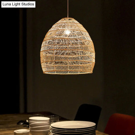 Rattan Pendant Ceiling Light For Elegant Dining - Asian-Inspired Single-Bulb Fixture