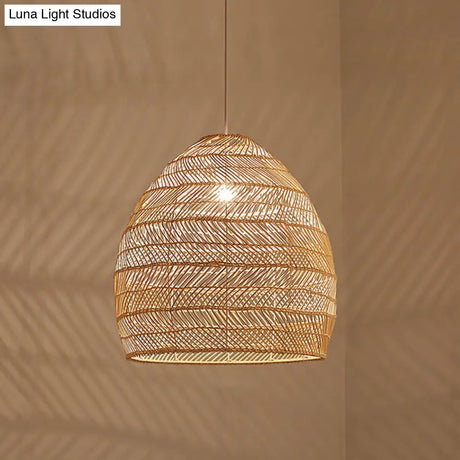 Rattan Pendant Ceiling Light For Elegant Dining - Asian-Inspired Single-Bulb Fixture