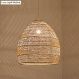 Rattan Pendant Ceiling Light For Elegant Dining - Asian-Inspired Single-Bulb Fixture