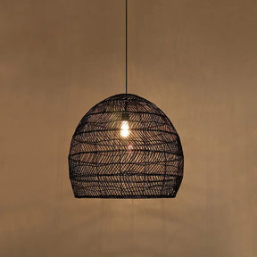 Rattan Pendant Ceiling Light For Elegant Dining - Asian-Inspired Single-Bulb Fixture Black / 14