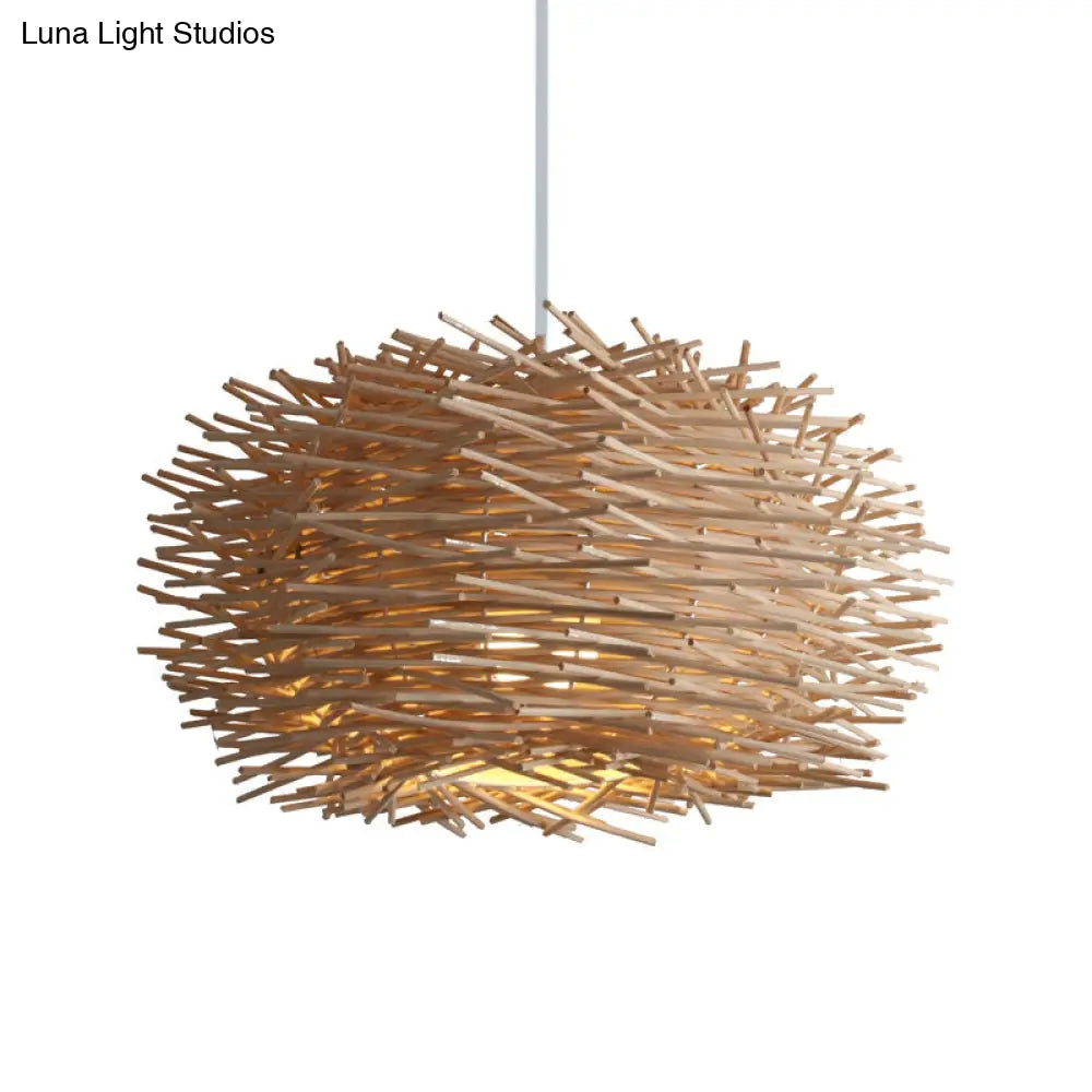 Rattan Shade Chinese Ceiling Lamp - White Global Pendant Light With 1 Bulb