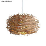 Rattan Shade Chinese Ceiling Lamp - White Global Pendant Light With 1 Bulb