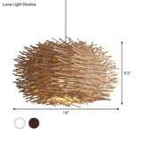Rattan Shade Chinese Ceiling Lamp - White Global Pendant Light With 1 Bulb
