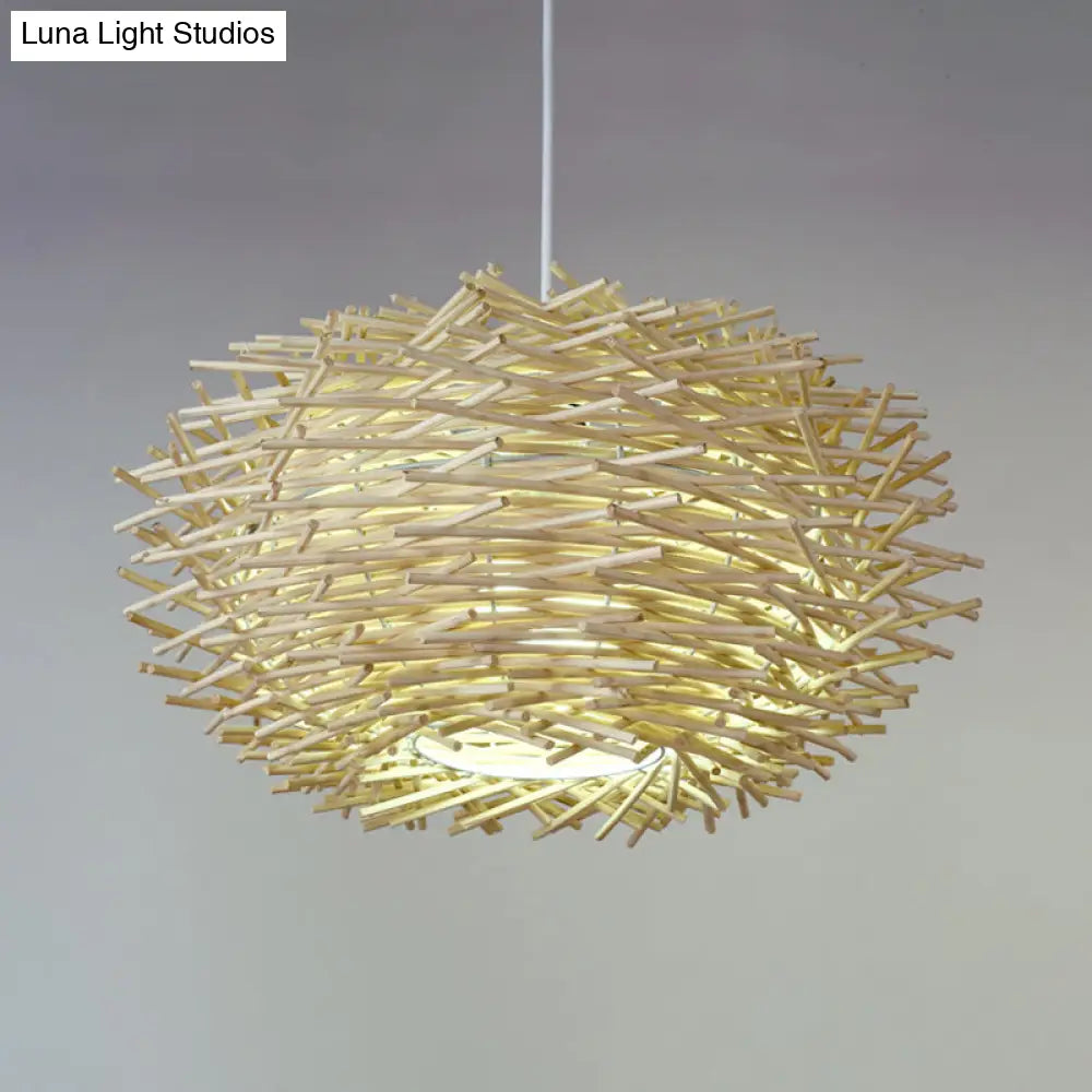 Rattan Shade Chinese Ceiling Lamp - White Global Pendant Light With 1 Bulb