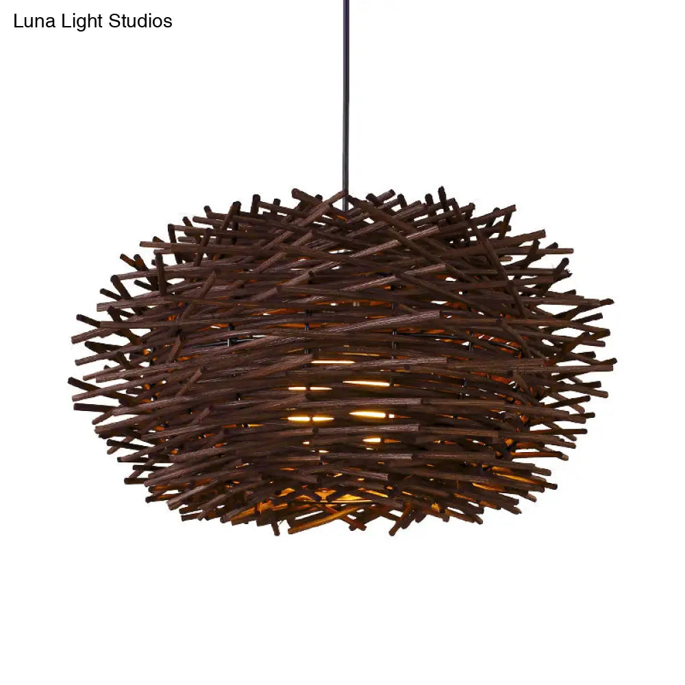 Rattan Shade Chinese Ceiling Lamp - White Global Pendant Light With 1 Bulb