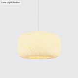 Rattan Weave Macaron Pendant Light: Red/Pink/Orange Drum Drop 1-Light Suspension For Bistro