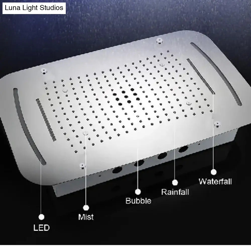 Recessed Ceiling Waterfall Shower Set High Flow LED Rain Mist Shower facuets Kits Batrhroom 5 Functions Mixing Valve