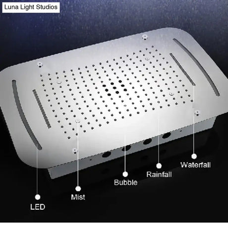 Recessed Ceiling Waterfall Shower Set High Flow LED Rain Mist Shower facuets Kits Batrhroom 5 Functions Mixing Valve