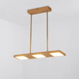 Reclaimed Wood Pendant Light Fixture - 3-Light Rectangle Island Lamp In Beige For Dining Room