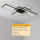 Rectangle Aluminum Modern Led Ceiling Lights For Living Room Bedroom 1400X800Mm Black / Cool White