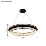 Rectangle-Cut Crystal Led Ring Chandelier In Contemporary Black
