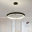 Rectangle-Cut Crystal Led Ring Chandelier In Contemporary Black