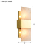 Rectangular Flush Mount Gold Marble Wall Sconce Lighting - Set Of 2 Bulbs Ideal For Living Room