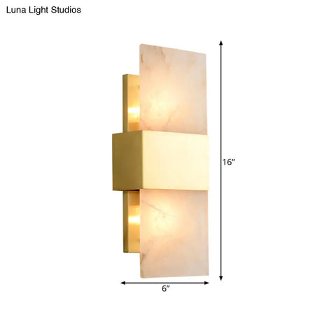 Rectangular Flush Mount Gold Marble Wall Sconce Lighting - Set Of 2 Bulbs Ideal For Living Room