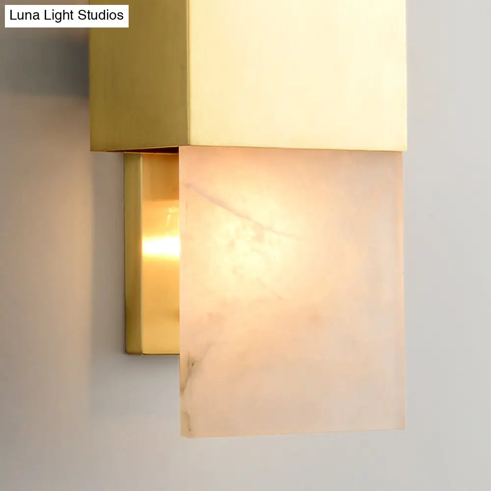 Rectangular Flush Mount Gold Marble Wall Sconce Lighting - Set Of 2 Bulbs Ideal For Living Room