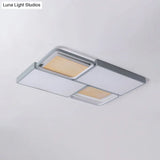 Rectangular Flush Mount Light - Nordic Acrylic Grey And Wood Led Ceiling Lamp With Adjustable