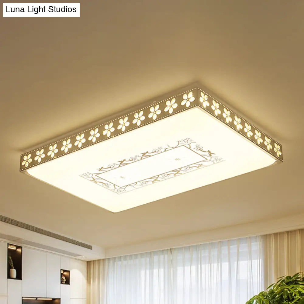 Rectangular Led Crystal Ceiling Light Simple White Flush Mount For Living Room With 3 Color Lights